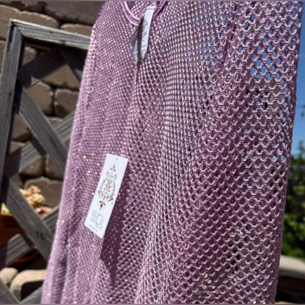 LARGE NWT BECCA Lavender Gliter Mesh Fabric Cover Up Dress